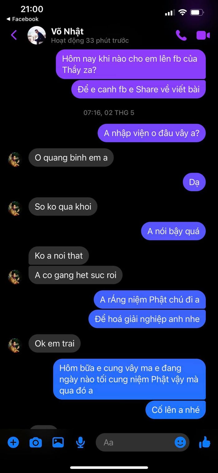Tin nhắn Nhật Dũng hứa giúp học trò, lo lắng bệnh nặng không qua khỏi