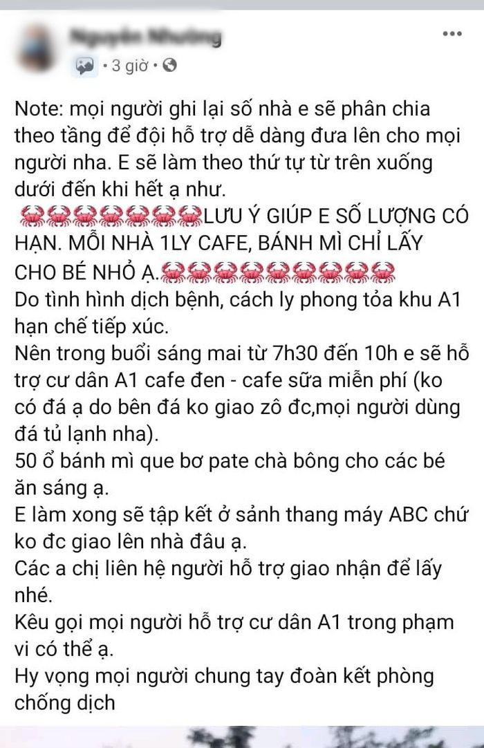 Nghĩa tình ở chung cư Thủ Đức bị cách ly: Cafe, bánh mì được miễn phí