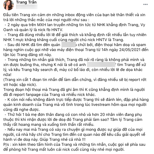 Hình ảnh Trang Trần đi theo lực lượng chức năng gây xôn xao