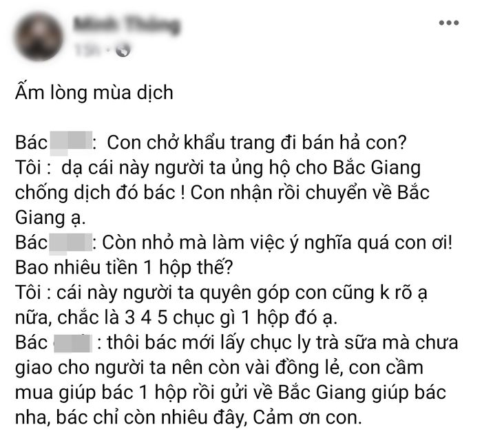 Ví còn 50k, bác xe ôm vẫn gửi 40k mua hộp khẩu trang ủng hộ Bắc Giang