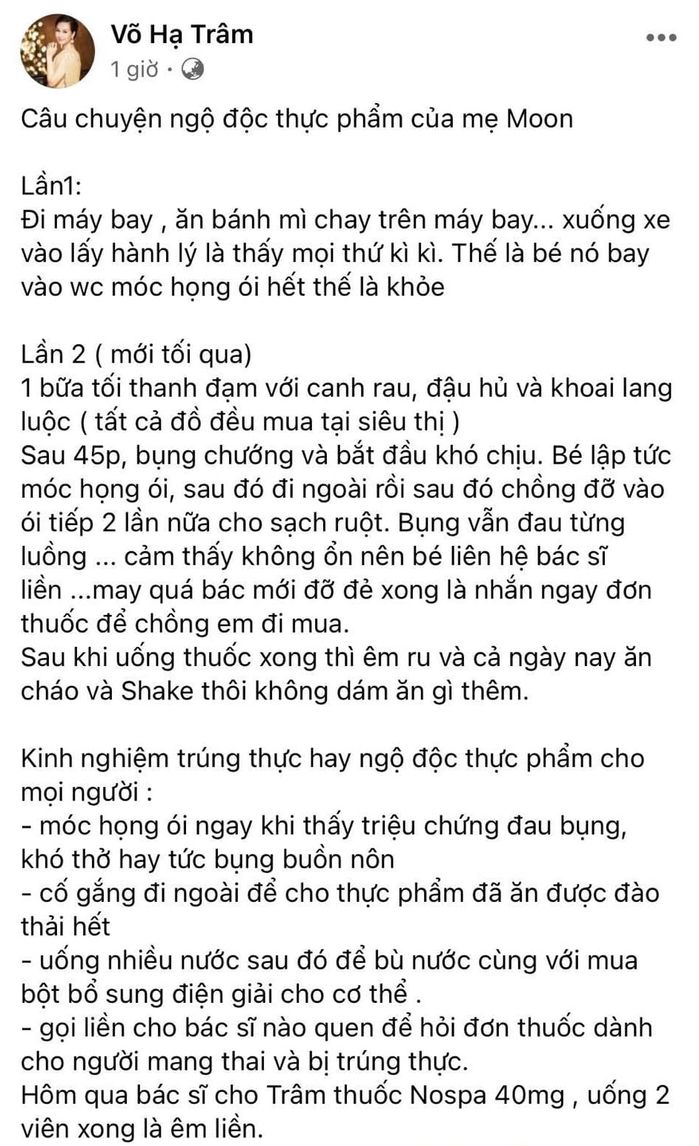 Võ Hạ Trâm không may bị ngộ độc thực phẩm ở tháng thứ 7 thai kỳ