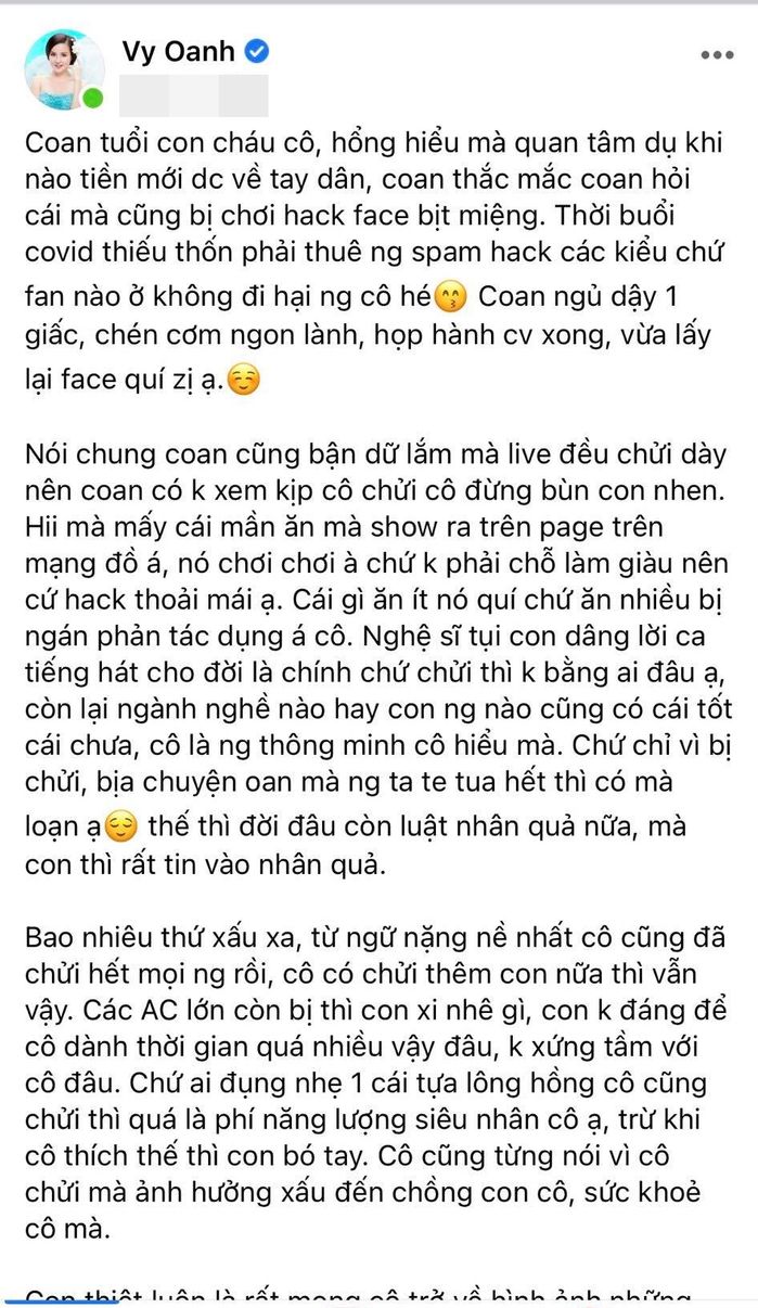 Vy Oanh tay đôi với vợ Dũng lò vôi: Đời còn luật nhân quả nữa