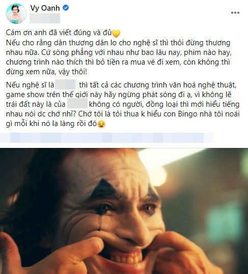 Vy Oanh ủng hộ phát ngôn khán giả không nuôi cơm nghệ sĩ