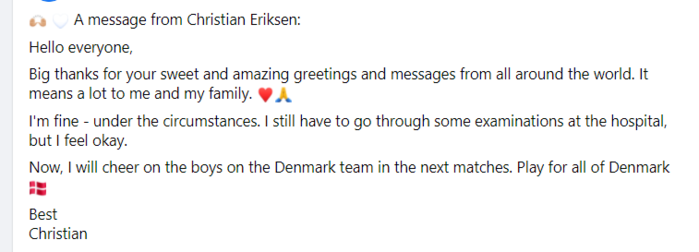 Hình ảnh lạc quan và thông điệp của Eriksen làm cả thế giới hạnh phúc