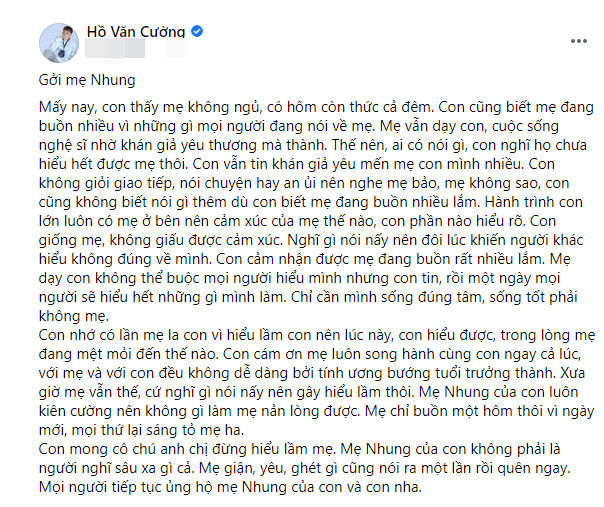 Hồ Văn Cường phủ nhận có người đứng sau chỉ đạo bênh vực Phi Nhung