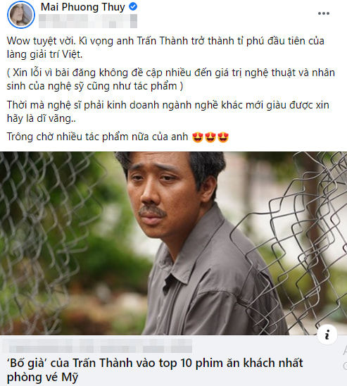 Mai Phương Thúy kỳ vọng Trấn Thành trở thành tỷ phú đầu tiên của Vbiz