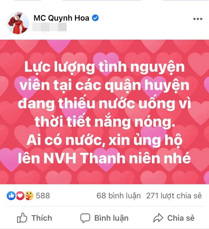 MC Quỳnh Hoa cầu cứu khi lực lượng tình nguyện viên thiếu nước uống