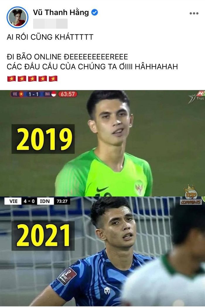 Nghệ sĩ vỡ oà trước chiến thắng 4-0 của tuyển Việt Nam