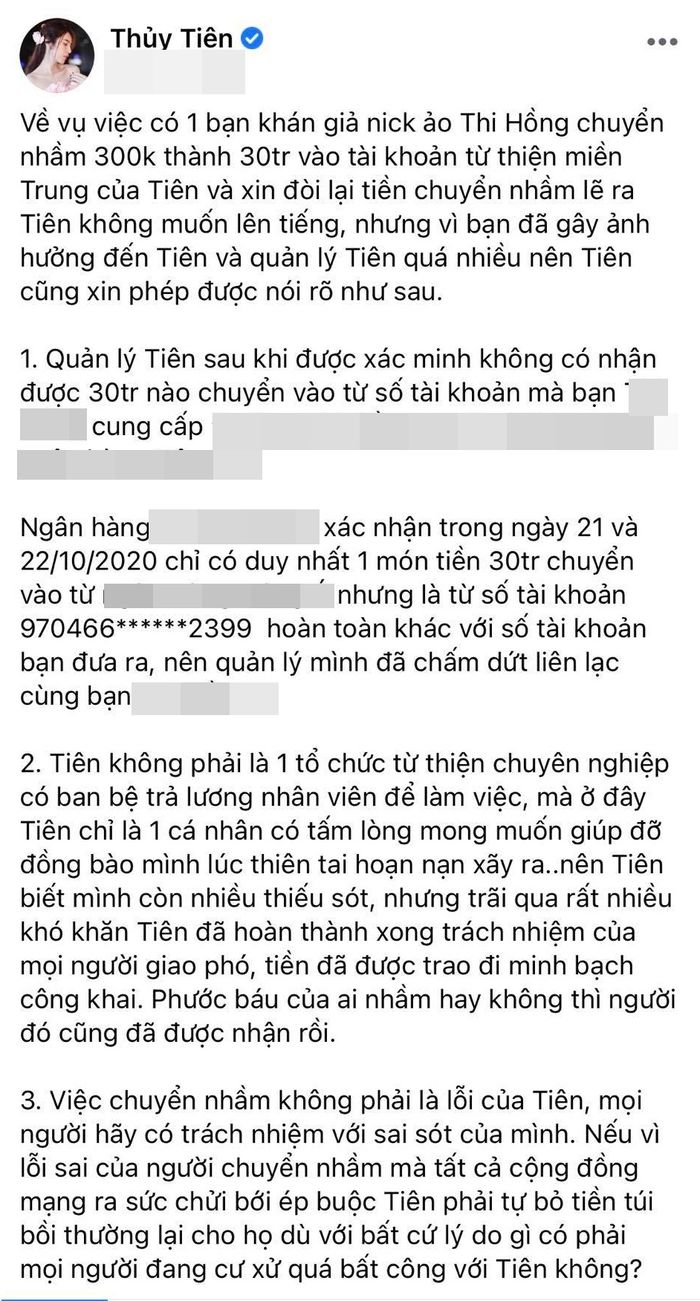 Nhầm lẫn tai hại khiến Thủy Tiên cho bay màu bài đăng vụ 30 triệu
