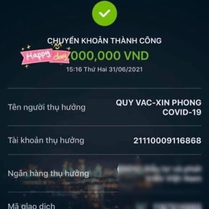 Sự thật về việc Vy Oanh chuyển tiền từ thiện nhưng ngày ở tương lai