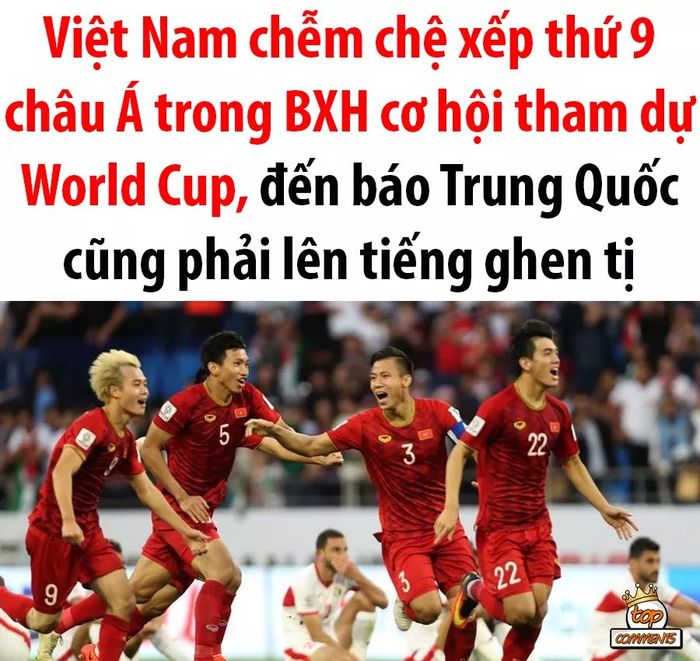Việt Nam chễm chệ vị trí thứ 9 châu Á trong BXH cơ hội đến World Cup