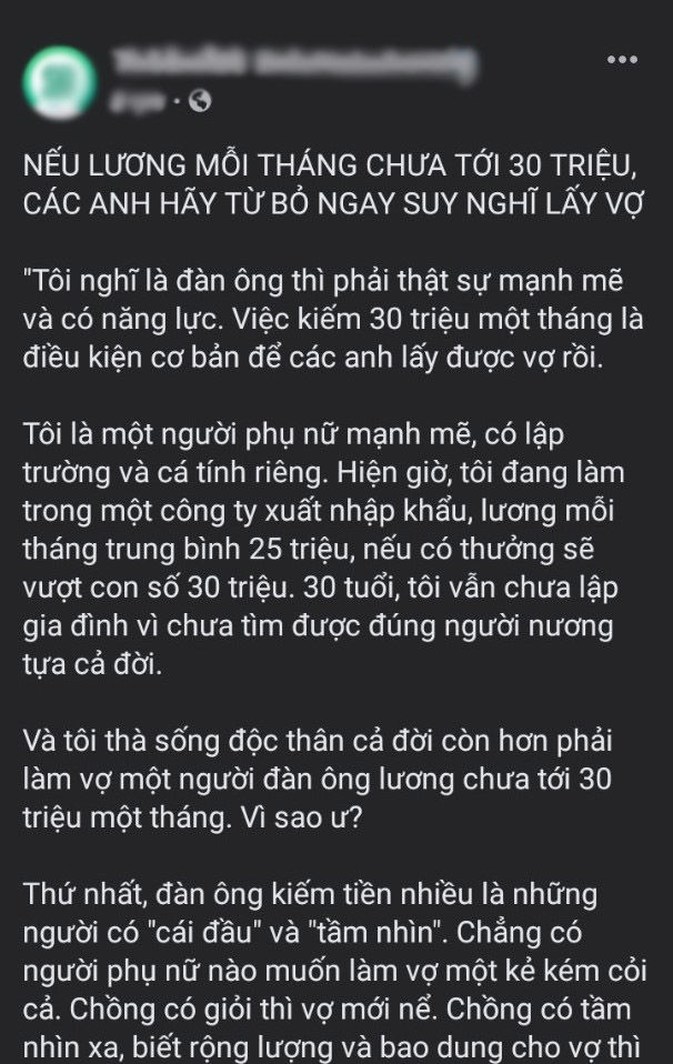 Tranh cãi: Độc thân cả đời còn hơn lấy chồng lương dưới 30 triệu