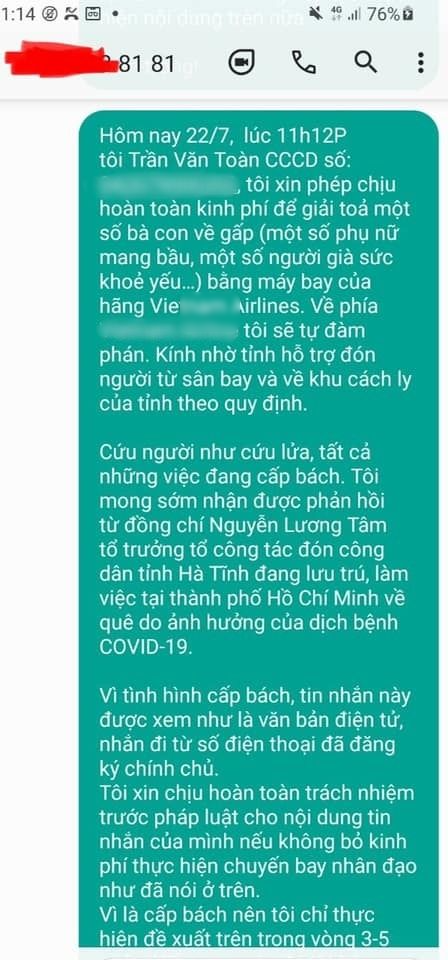 Đại gia Hà Tĩnh bỏ tiền túi thuê máy bay đón bà con về quê tránh dịch