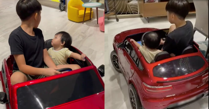 Hai nhóc tì nhà Cường Đô La mới tí tuổi đã sở hữu bộ sưu xế hộp riêng