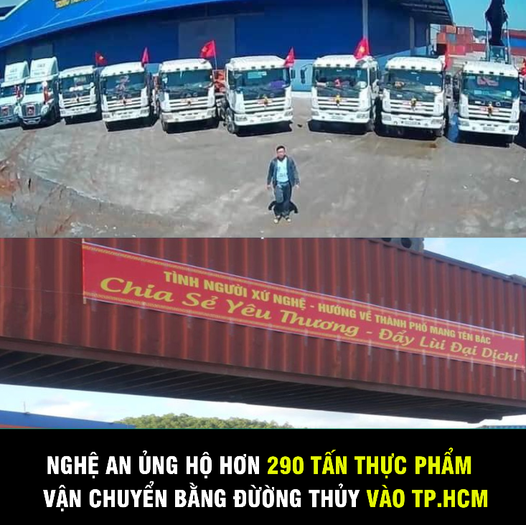 Đoàn xe chở 290 tấn lương thực từ Nghệ An vào ủng hộ TP.HCM