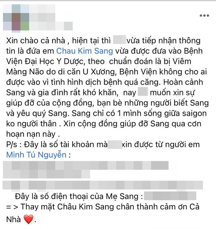 Học trò chuyển giới của Minh Tú mắc bệnh nghèo, cần chi phí chạy chữa
