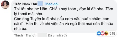 Nam Thư chúc may mắn, truyền kinh nghiệm thi đến vợ Quách Ngọc Tuyên