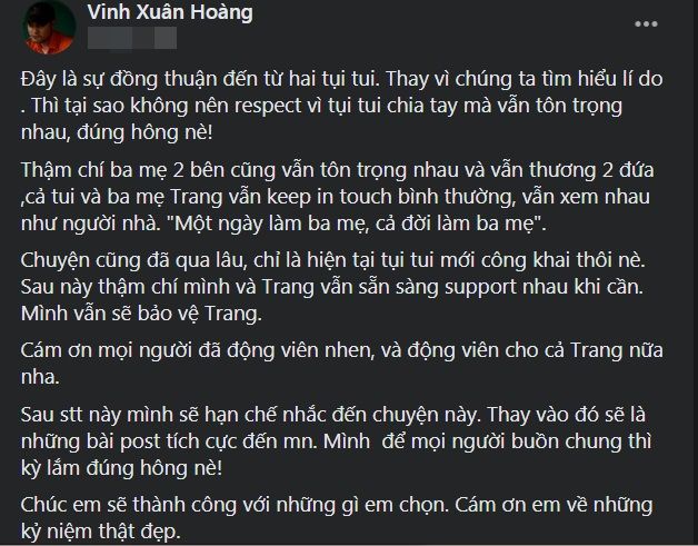Văn vở của sao nam khi chia tay: lần nào cũng chúc em hạnh phúc