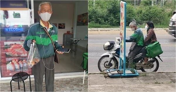 Cụ ông làm shipper chở vợ theo: Không muốn gánh nặng cho con cháu