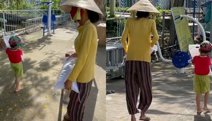 2 mẹ con được tặng túi gạo xoay ra sau lưng thấy 1 triệu: Mừng quá