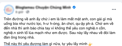 Bị bạn trai 'đá' vì uống 3 lon bia, cô gái đăng đàn: Em sai ở đâu cơ