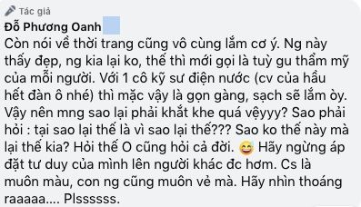 Bị nói mặc mãi kiểu áo, Phương Oanh phản hồi: Tùy gu, ngưng áp đặt