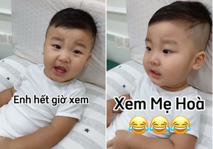 Bo Thúi đưa hai tay mẹ cho con xem tivi còn biết nịnh câu giờ