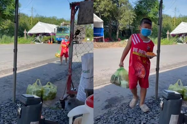 Cậu bé đem xôi tặng mấy chú bộ đội trực chốt: Mới cúng, ăn ngon lắm