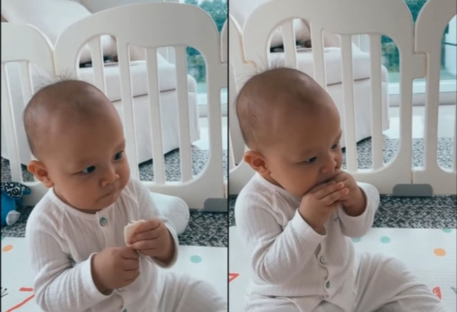 Chuẩn thánh háu ăn, Leon chép miệng liên tục khi thấy bố ăn
