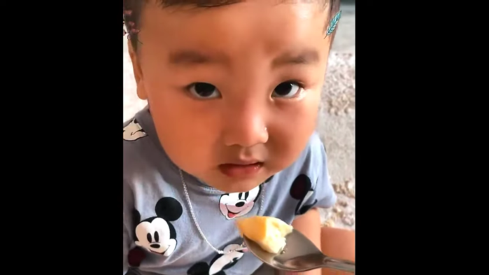 Cưng xỉu Bo Thúi vừa ăn vừa khen mẹ Hòa Minzy bánh flan nhon