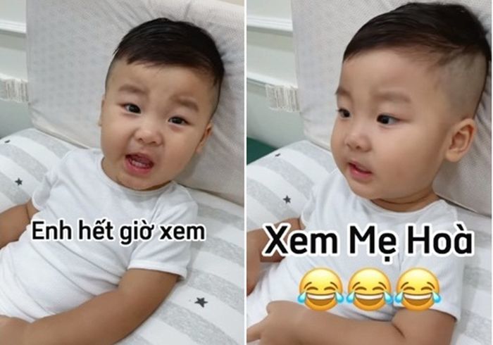 Cưng xỉu Bo Thúi vừa ăn vừa khen mẹ Hòa Minzy bánh flan nhon