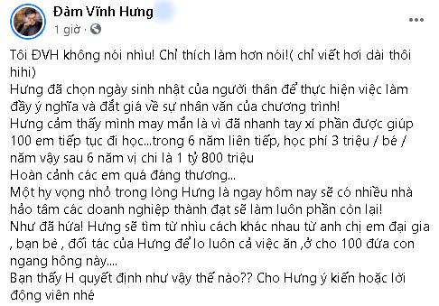 Đàm Vĩnh Hưng tặng học phí cho 100 học sinh khó khăn đến hết lớp 12