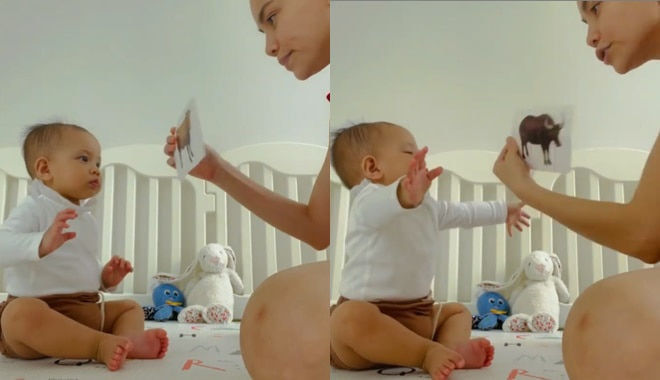 Lisa 9 tháng đã phân biệt được màu sắc, không uổng công Subeo chỉ bảo