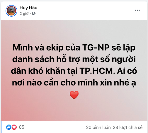 Hồ Quỳnh Hương tặng thực phẩm chức năng cho F0 nào điều trị ở TP.HCM