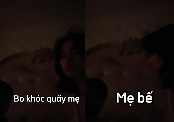 Bo Thúi đang khóc quay sang cười còn bi bô: bình tĩnh, không sao cả