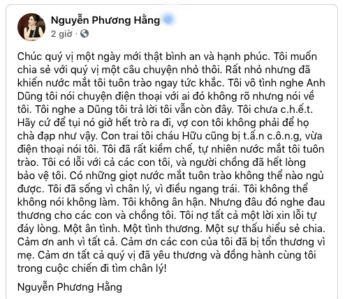 Bà Phương Hằng xin lỗi chồng con, fanpage làm hành động dứt khoát