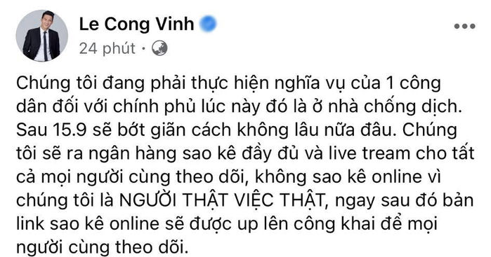Công Vinh: Không sao kê online vì chúng tôi người thật việc thật