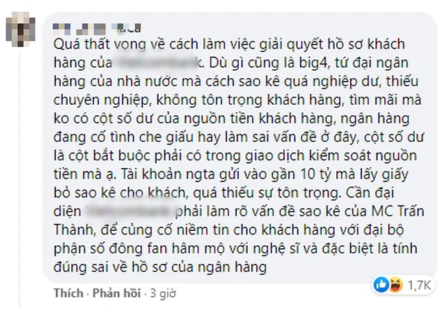 Động thái của ngân hàng để tránh bão khi Trấn Thành tung sao kê