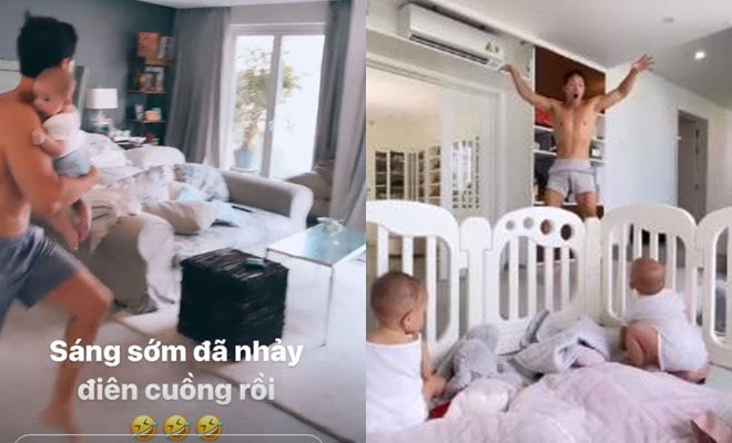 Kim Lý chăm con hết hơi, tốn sức: Nhảy múa đủ trò chỉ để 3 con vui