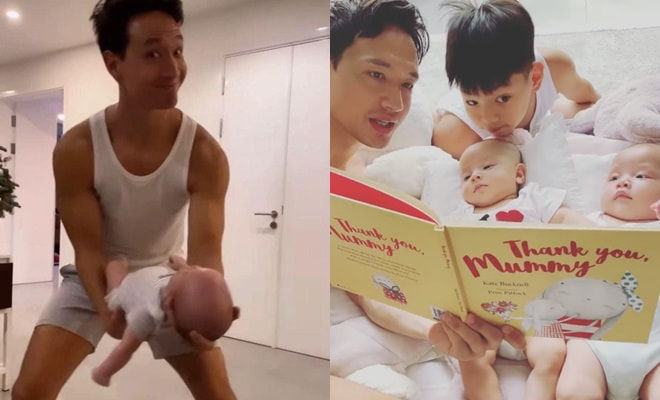 Kim Lý chăm con hết hơi, tốn sức: Nhảy múa đủ trò chỉ để 3 con vui