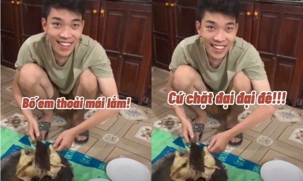 Thanh niên lúng túng với thử thách chặt gà của bố vợ tương lai