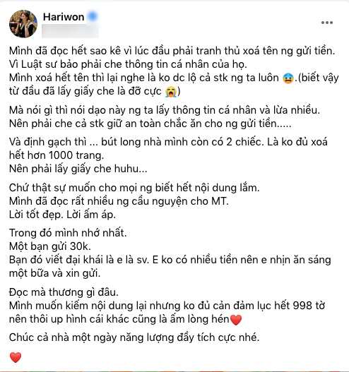 Động thái của Hari Won giữa tâm bão sao kê từ thiện của Trấn Thành