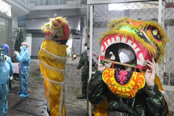 Trung thu ấm áp mùa giãn cách: Ông Địa mặc đồ bảo hộ, bộ đội múa lân