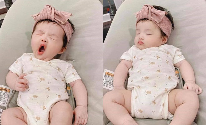 Khoảnh khắc ngáp ngủ siêu cưng của nhóc tì nhà sao