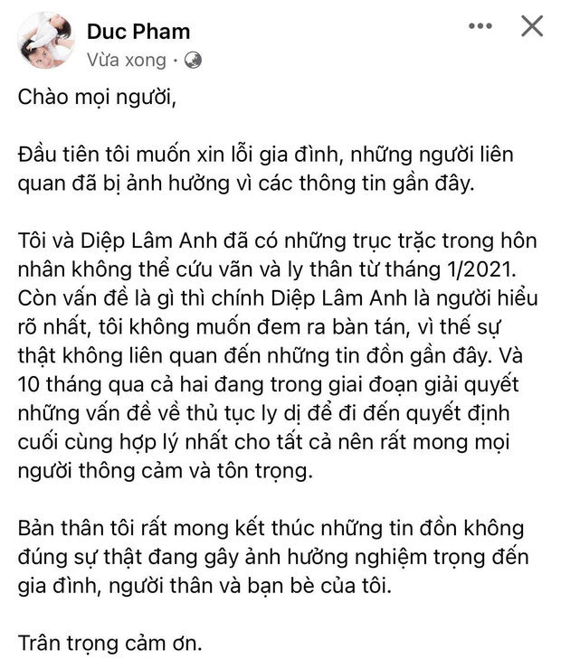 Phía Diệp Lâm Anh lên tiếng: Không có chuyện ly hôn