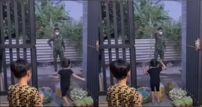 Chiến sĩ công an chỉ dám hôn con trai qua cửa kín gây xúc động