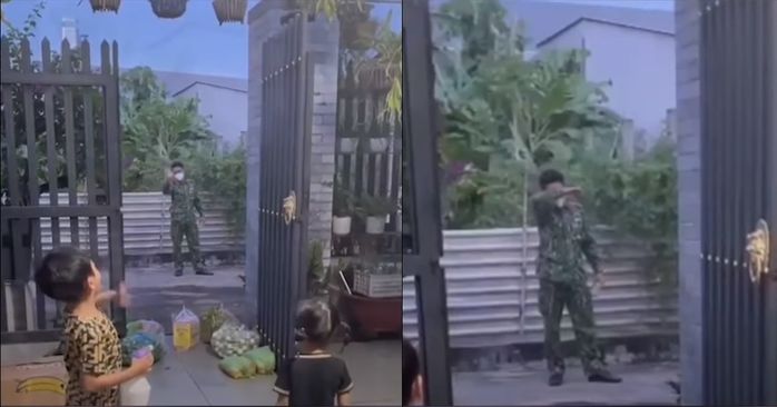 Chiến sĩ công an chỉ dám hôn con trai qua cửa kín gây xúc động