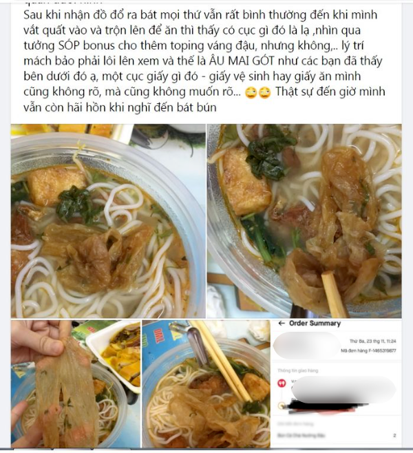Cô gái order đồ ăn về phát hiện vật thể lạ như giấy vệ sinh
