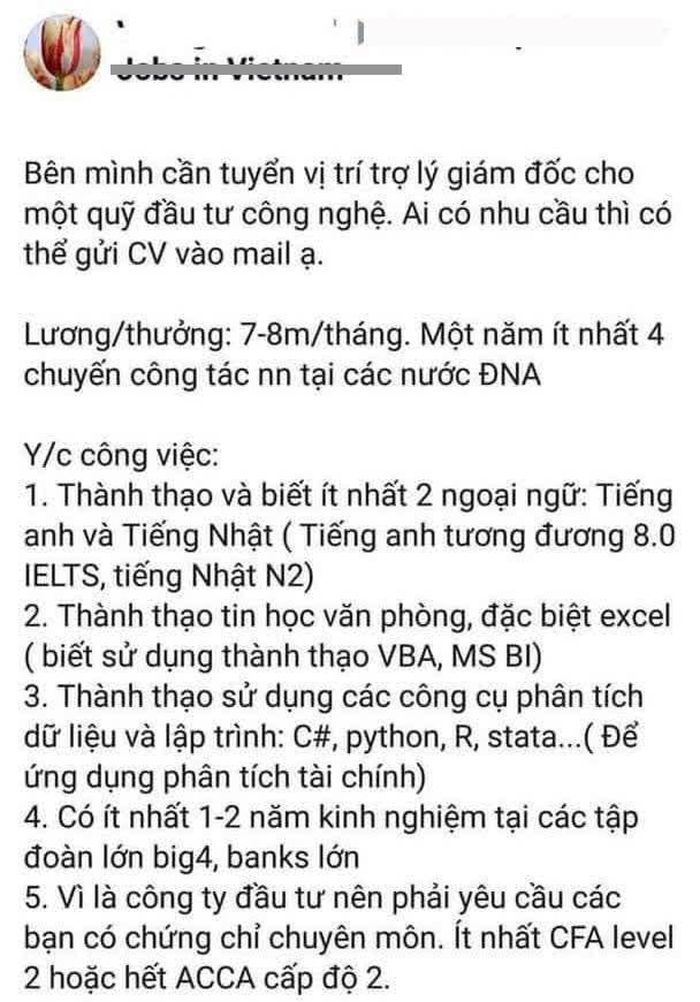 Một công ty tuyển trợ lý thạo 2 ngoại ngữ mà lương chỉ 7 triệu 1 tháng