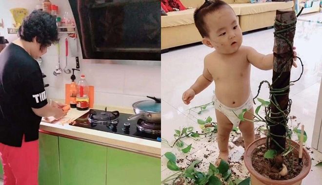 Mẹ lo tám chuyện với hàng xóm, con gái nghịch bột đắt tiền vừa mua